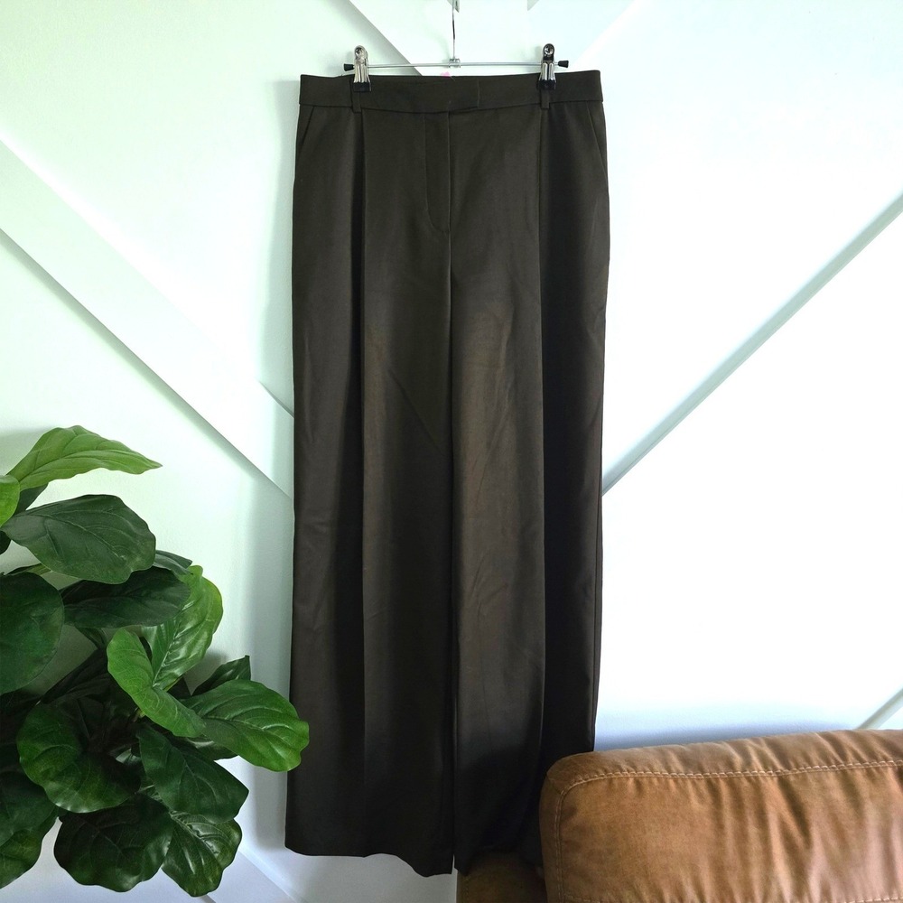 Marcella Trousers Women Medium Brown Wide Leg Pleated Front Tailored Slacks